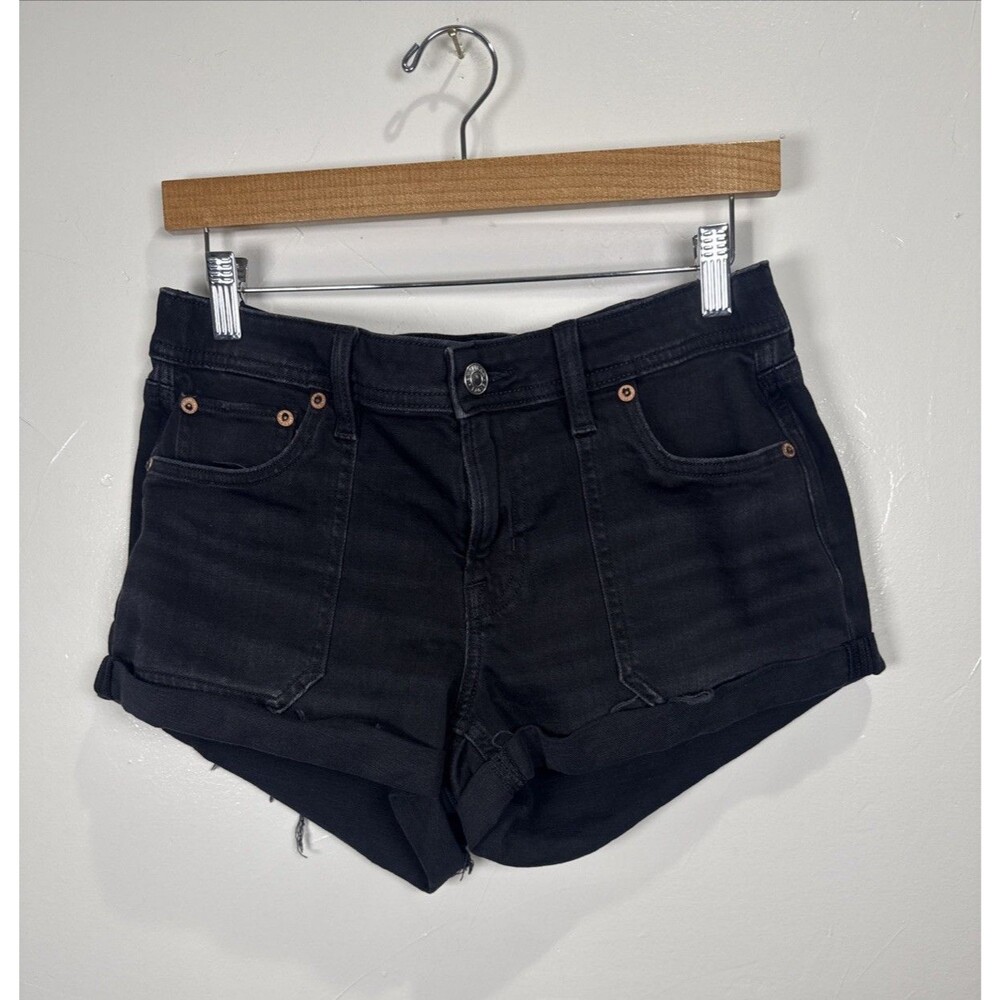 American Eagle Easy Shortie Shorts Size 4 Black Rolled Cuff Frayed